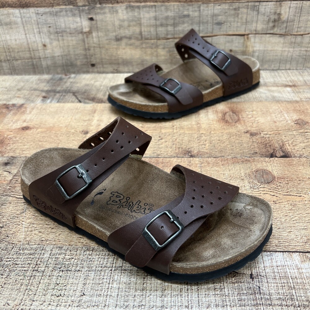 Birkis By Birkenstock Womens Brown Leather Double Strap Sandals Size 5 Narrow